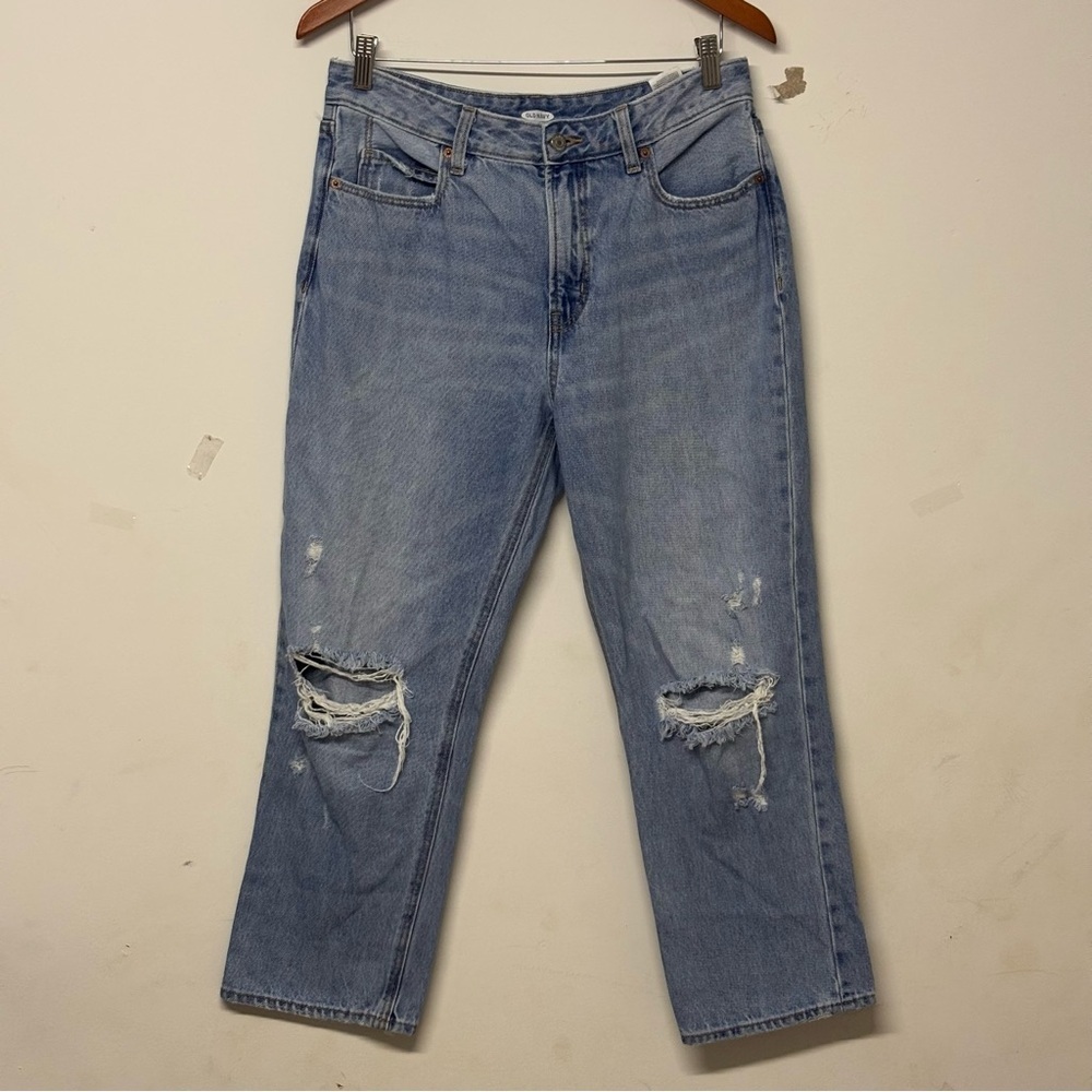 Old Navy High-Waisted Slouchy Straight Cropped Ripped Jeans Zinnia Light Wash 8